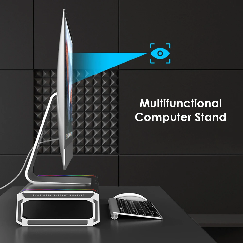 

Laptop Monitor Stand Riser RGB Support Adjustable Desktop Computer Monitor Riser with 4 USB3.0 Computer Desk Organizer