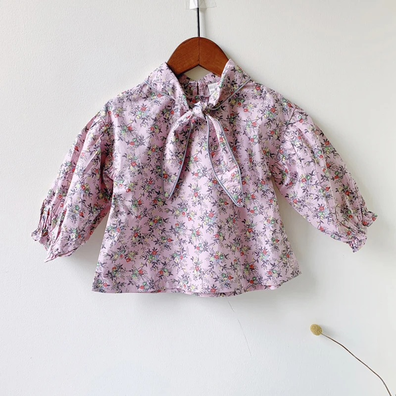 Новинка 2020 Весенняя рубашка с цветочным принтом для маленьких девочек хлопковая