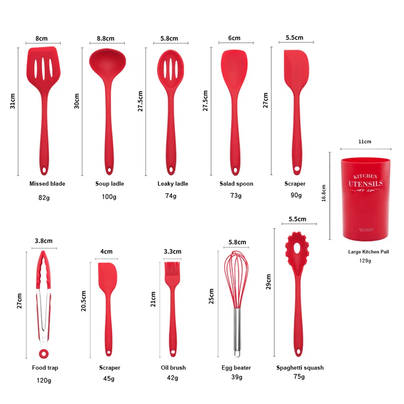 Silicone Cooking Kitchen Utensils Sets Non-Stick Spatula Shovel Kitchenware With Storage Box Gadgets Tools | Дом и сад