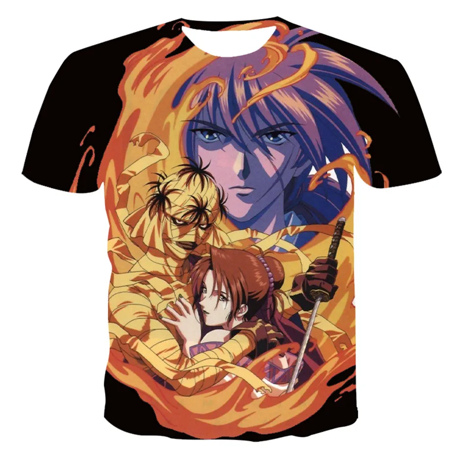 

Анимационная летняя футболка для мужчин и женщин с принтом аниме «руруни кенсин», повседневная одежда для мальчиков и девочек, футболка для...