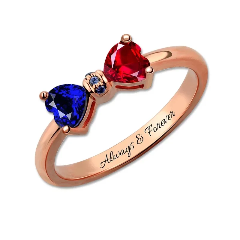 Custom Sterling Silver Bowknot with Birthstone Rings Personalized Silver Ring for Women Jewelry Engagement Gifts Free Shipping
