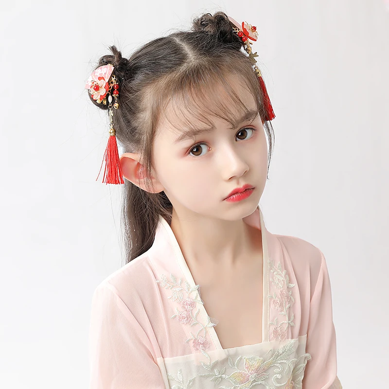 Шпилька для волос в стиле Хан девочек украшение с бахромой красная лента