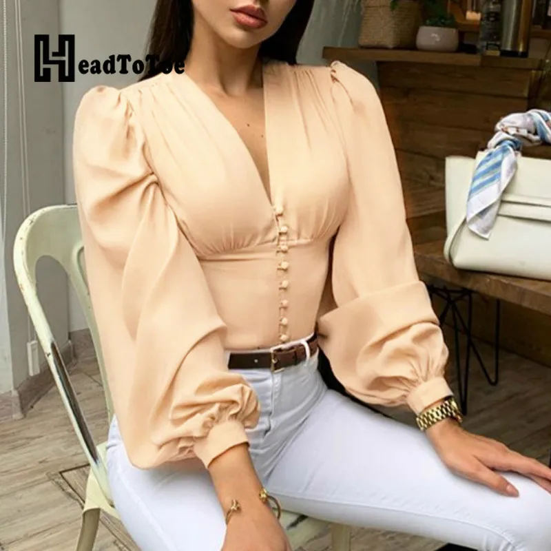 Женская Повседневная Блузка с V образным вырезом и длинным рукавом|Блузки| |