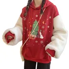 Рождественская елка с принтом в стиле Лолита Для женщин толстовка с капюшоном в стиле пэчворк из овечьей шерсти платье с рукавами-фонариками, флисовая кофта с капюшоном пуловер милый бархатный Moletom Infantil Menino