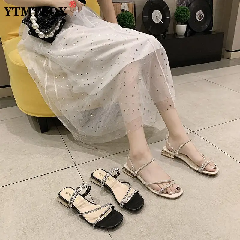 

Slippers Square Heels Slides Women Rope Lattice Peep Toe Women Outside Shoes Mujer Elegant Shoes Summer Solid Flip Flop