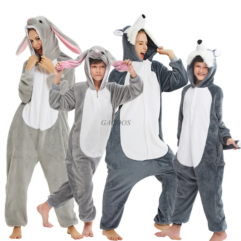 Зимние пижамы для девочек и мальчиков одежда сна Kugurumi единорог мультфильм панда