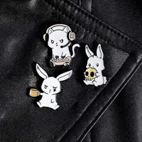 cute bunny cat skull brooch bag clothes backpack lapel enamel pin badges cartoon jewelry gifts for friends women accessories