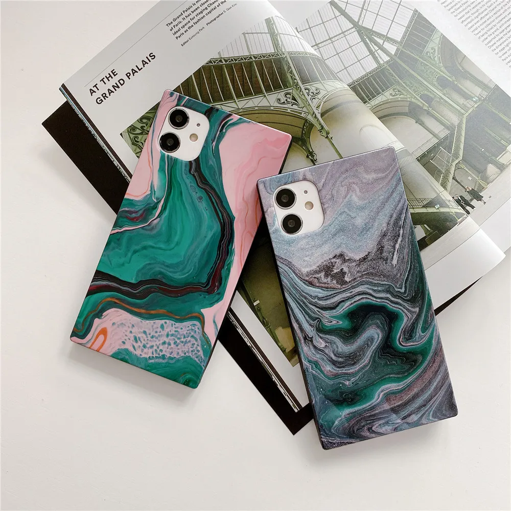

Granite Stone Marble Pattern Case For iPhone 13 12 11 Pro X XS Max XR 8 Soft Silicone Gradual Pink Green Shockproof Phone Cases