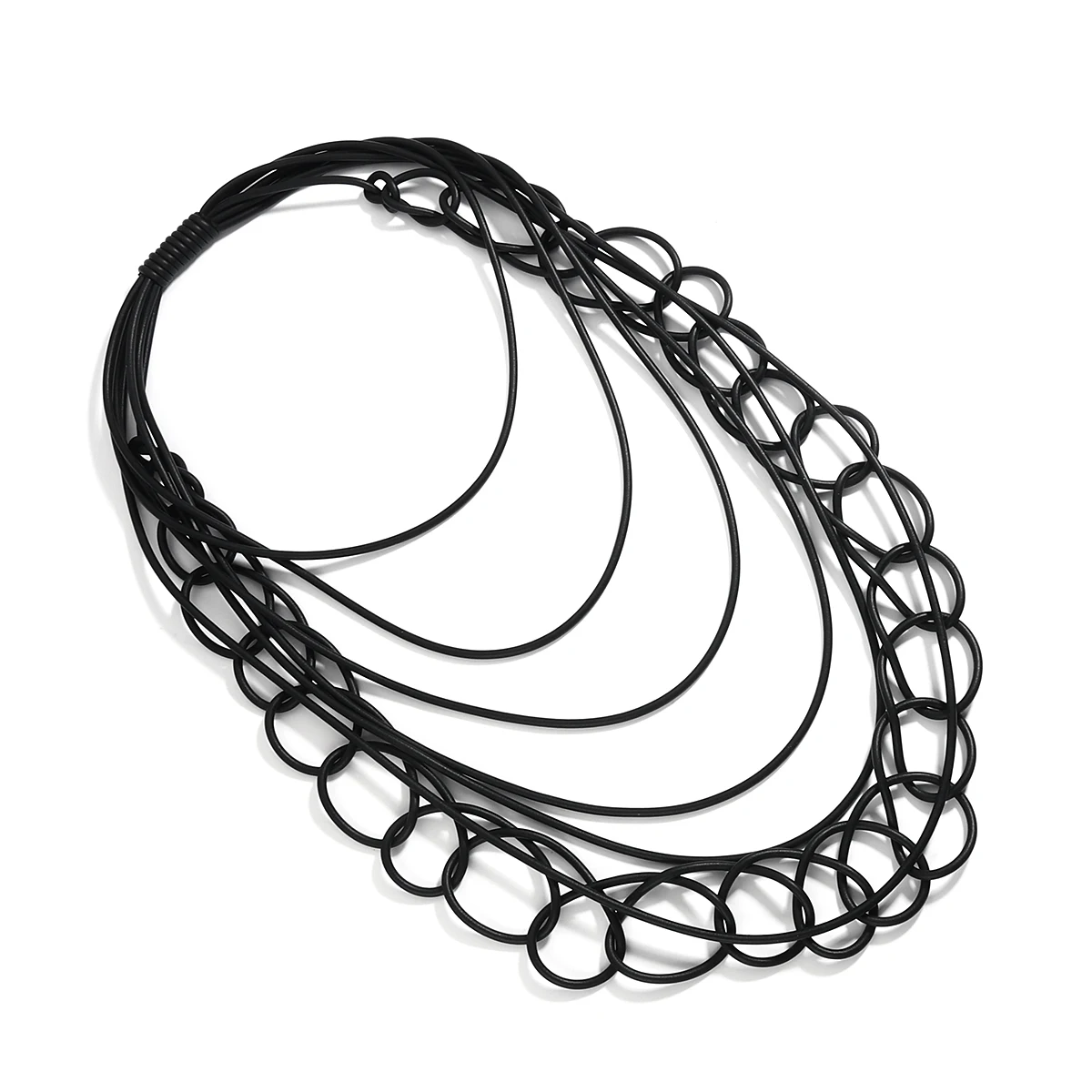

Amorcome New Women Black Rubber Layered Bib Chunky Statement Necklace Punk Style Circle Pendants Neck Chain Collar Mujer