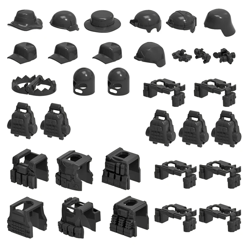 Modern SWAT Soldiers Figures Equipment Accessories Building Blocks Military Policemen Hat Vest Waistband Mini Bricks Toys