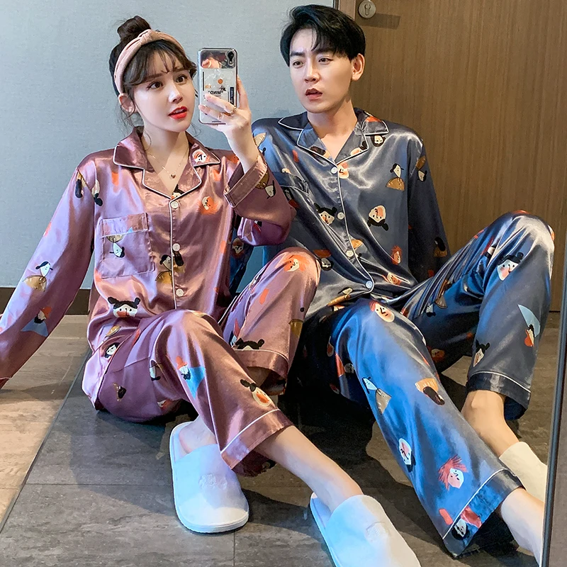 New Luxury Pajama set Satin Silk Pajamas Sets Couple Sleepwear Family Pijama Lover Night Suit Men & Women Casual Home Clothing
