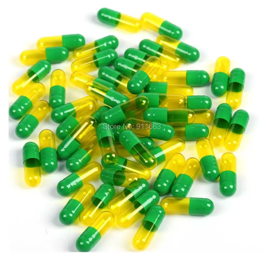 

5,000pcs! 0# Green-Yellow Translucent Colored Empty Gelatin Capsules Sizes 0 (joined or seperated capsules available!)