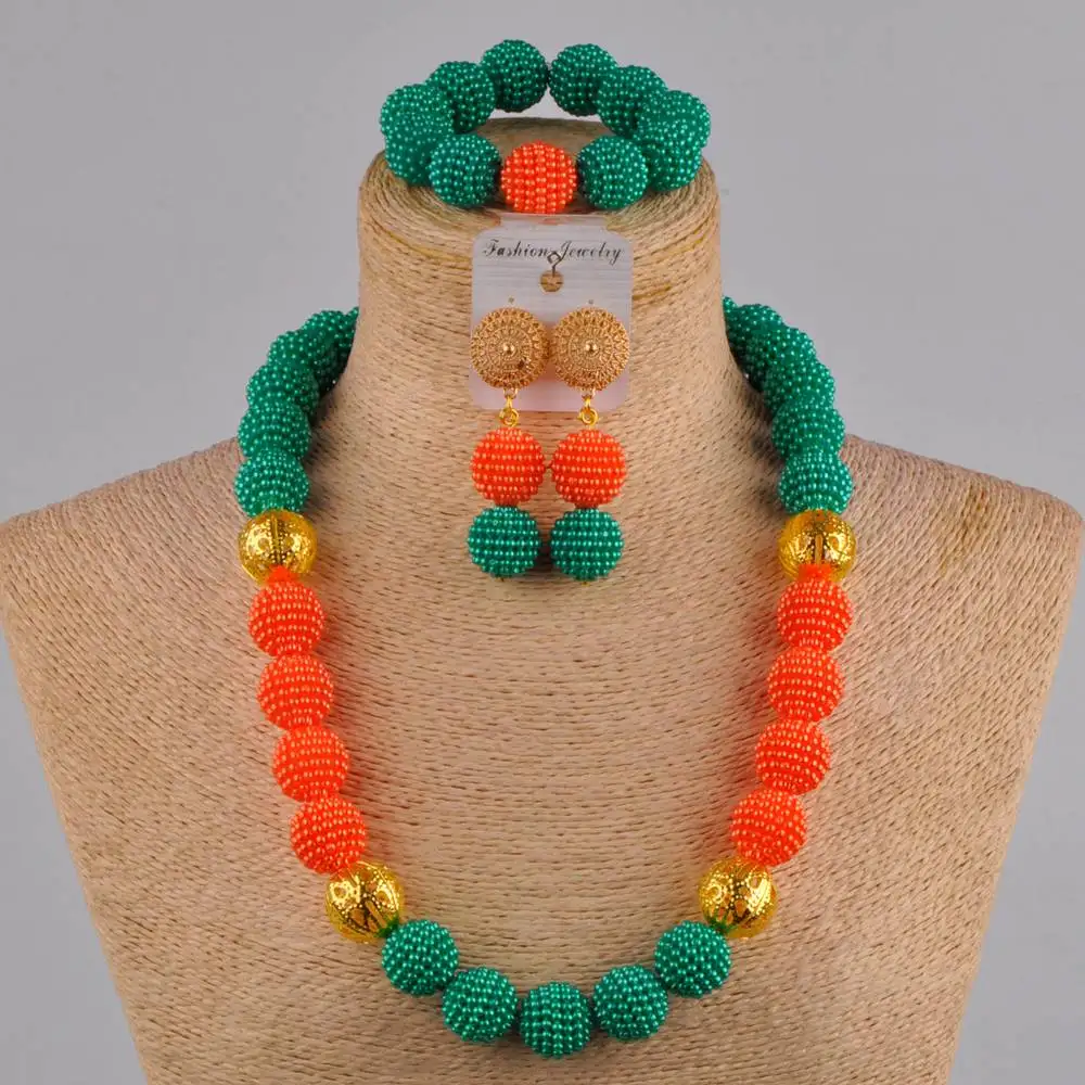 24 дюйма Королевский синий/оранжевый искусственный жемчуг Африканское ожерелье