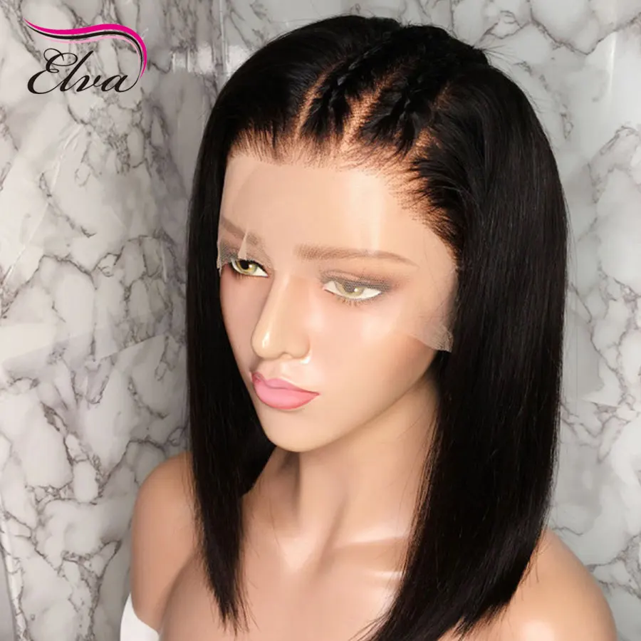 Elva волосы короткие боб прямые 13x6 поддельные головы 370 кружевные передние