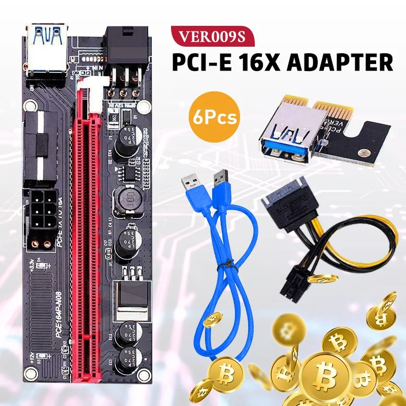 1/3/6 шт. VER 009S Экспресс 1X для 16X удлинителя VER009 USB 3 0 PCI E карта адаптера 15Pin до 6 Pin SATA