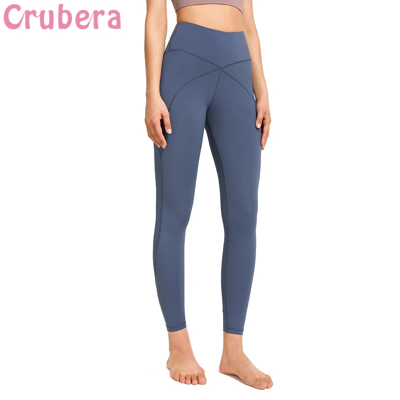 

CRUBERA New Front cross X Waist Design Women's Yoga High Waist Buttocks Elastic Back Pocket Sports Leggings