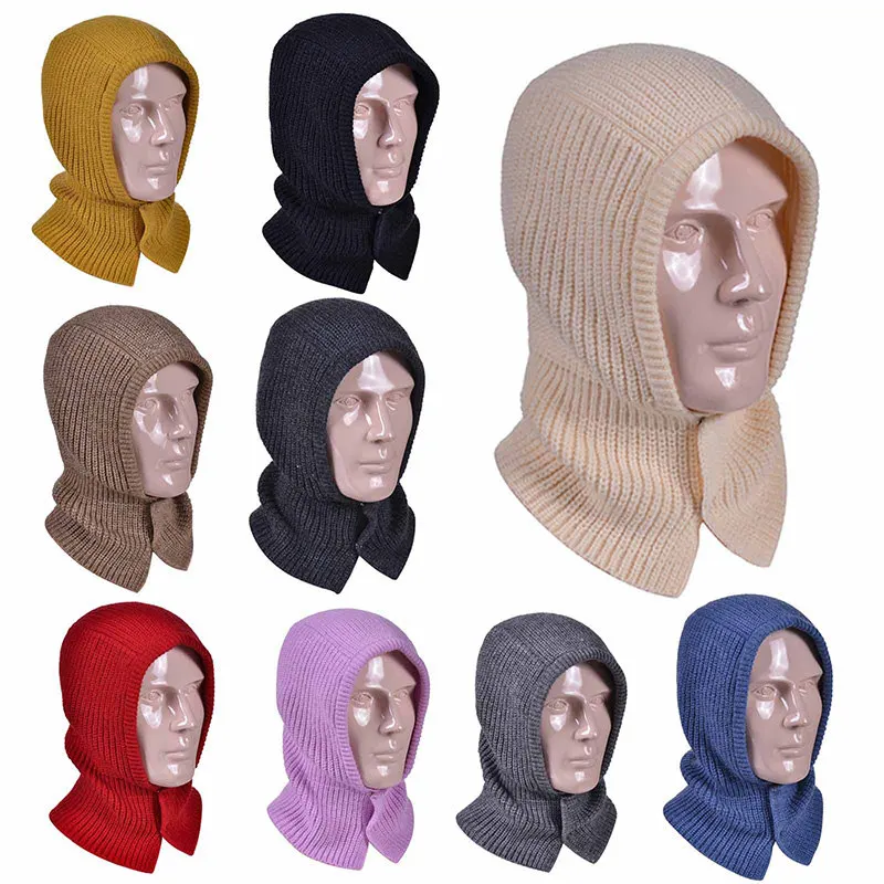 

Зимняя вязаная шерстяная шапка для мужчин и женщин, теплая шерстяная Защитная шапка с застежкой-воротником для ушей, для спорта на открытом ...