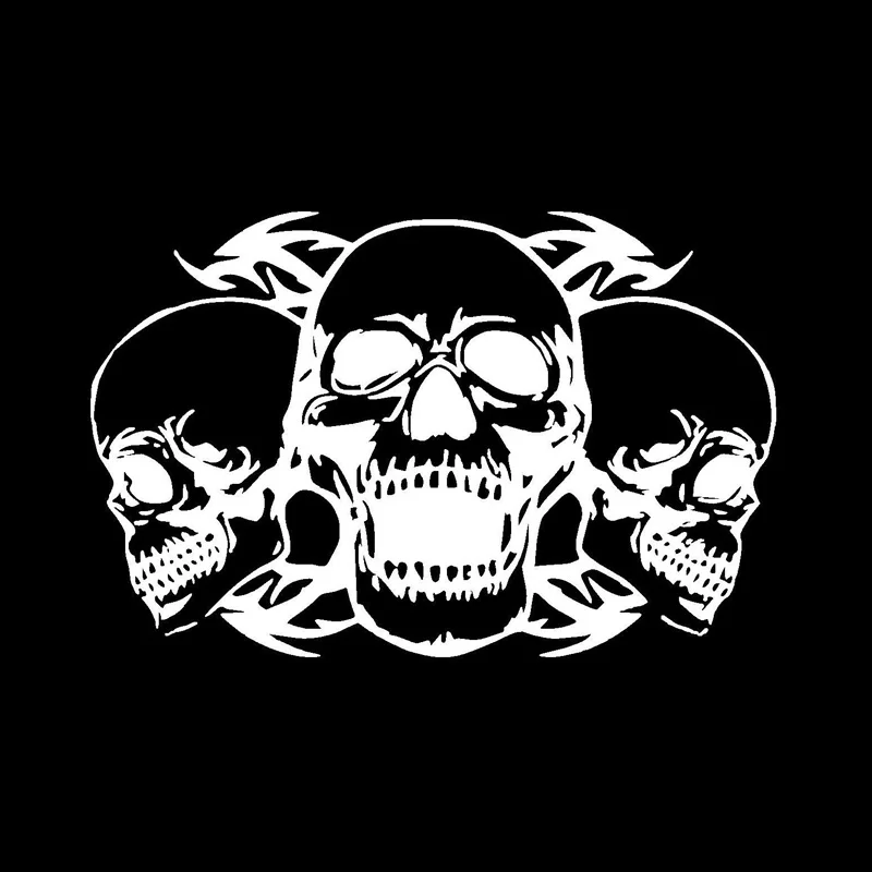 

34.7x22.8CM Personalized Custom Triple Skull Car Stickers Interesting Motorcycle Vinyl Decals Black/Silver