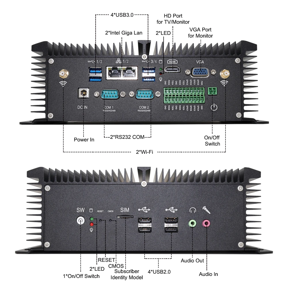 Игровой пк персональный компьютер с SIM картой Intel Core DDR4 32 ГБ VGA HD Dual LAN GPIO Linux Watchdog