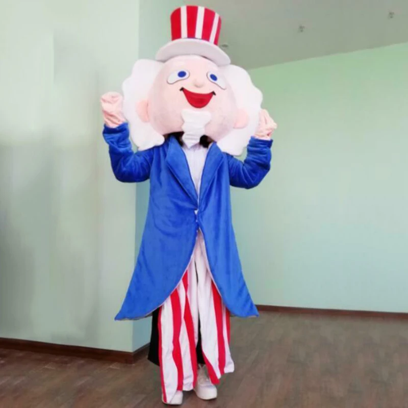 

The Old Man Mascot Costume Mascot With Blue Red Stripes Dust Coat Adult Outfit Suit Fancy Dress Free Shipping