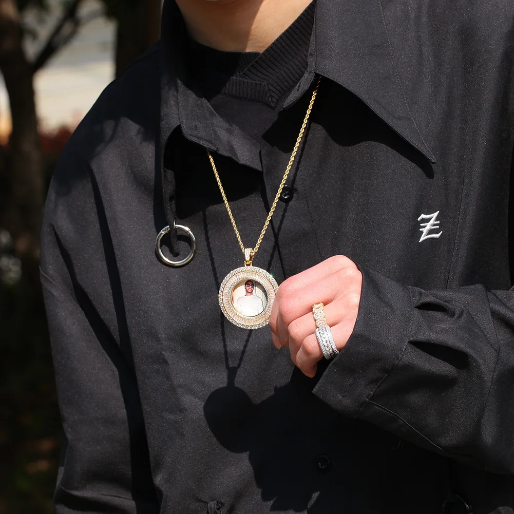 

Hip Hop Round Photo Custom Made Photo Medallions Pendant Picture Necklace & Tennis Chain Gold Color Cubic Zircon Men Ms Jewelry