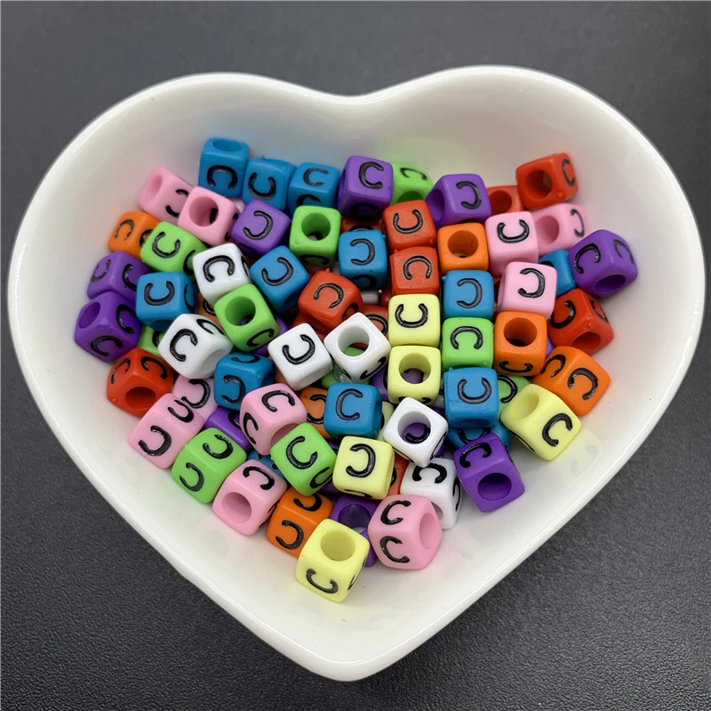 Разноцветные акриловые бусины разделители 100 шт./лот 6 мм Квадратные с буквами для