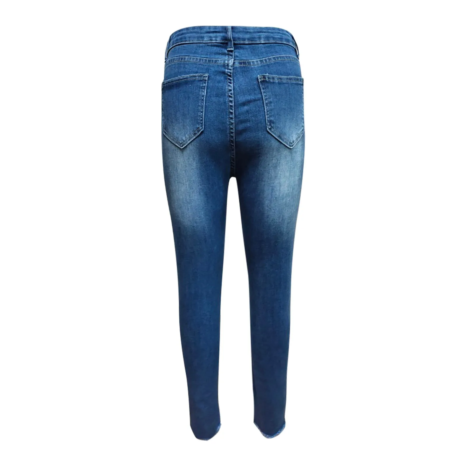 

Women's 2021 New Fashion And Casual Solid Colour Holes Excoriation Pocket High-Waisted Slimming Thin Jeans Pencil Long Trousers