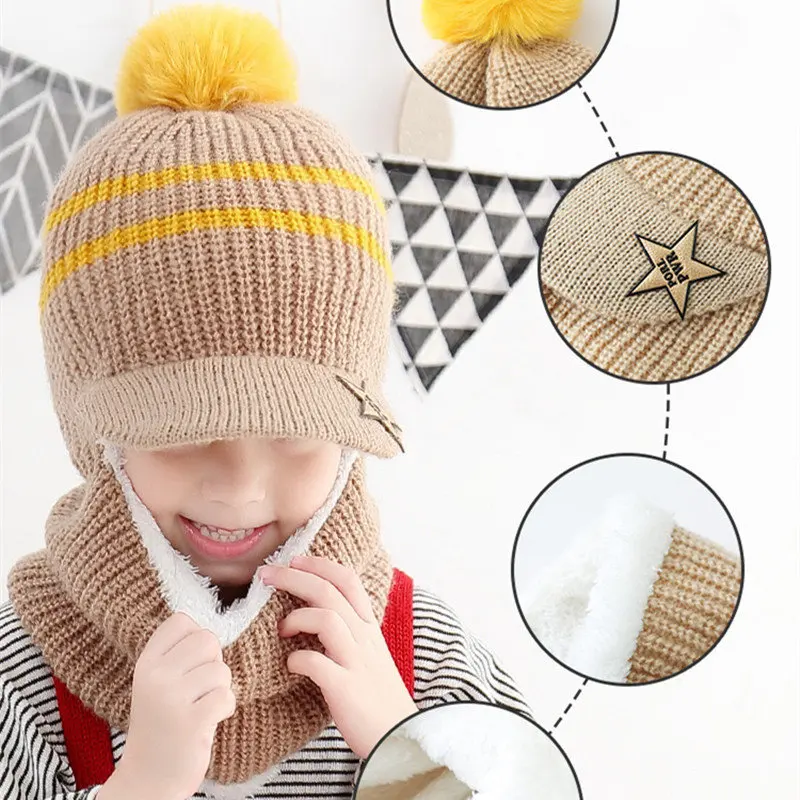 Hibobi-gorros de Invierno 2-5T con bolas peludas, pomp&oacute;n de punto para beb&eacute;s, ni&ntilde;as y ni&ntilde;os, gorro con forro polar c&aacute;lido, gorros con orejeras a prueba de viento-1