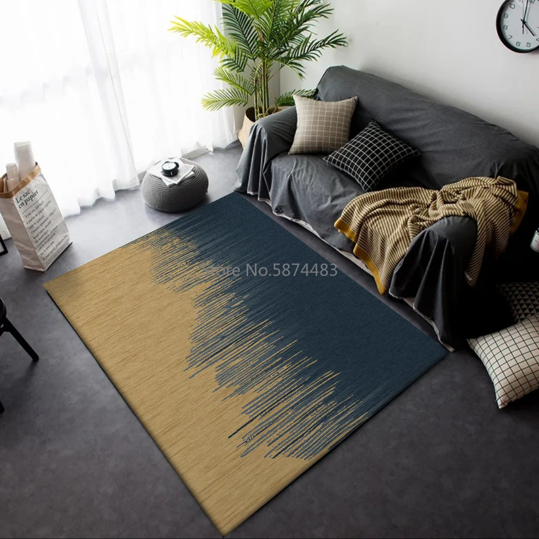 

200*300cm Fashion Modern Abstract Gradient Dark Blue Gold Living Room Bedroom Kitchen Bedside Carpet Floor Mat