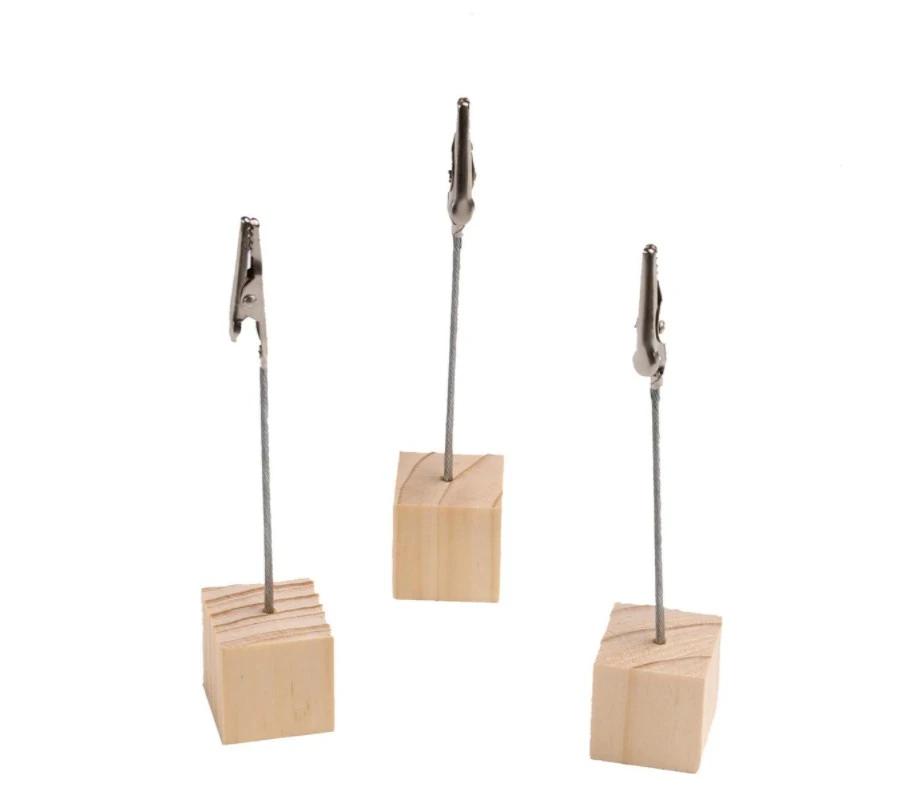 

11cm Place Card Holders with Alligator Clip and Wooden Cube Base, Set of 50pcs