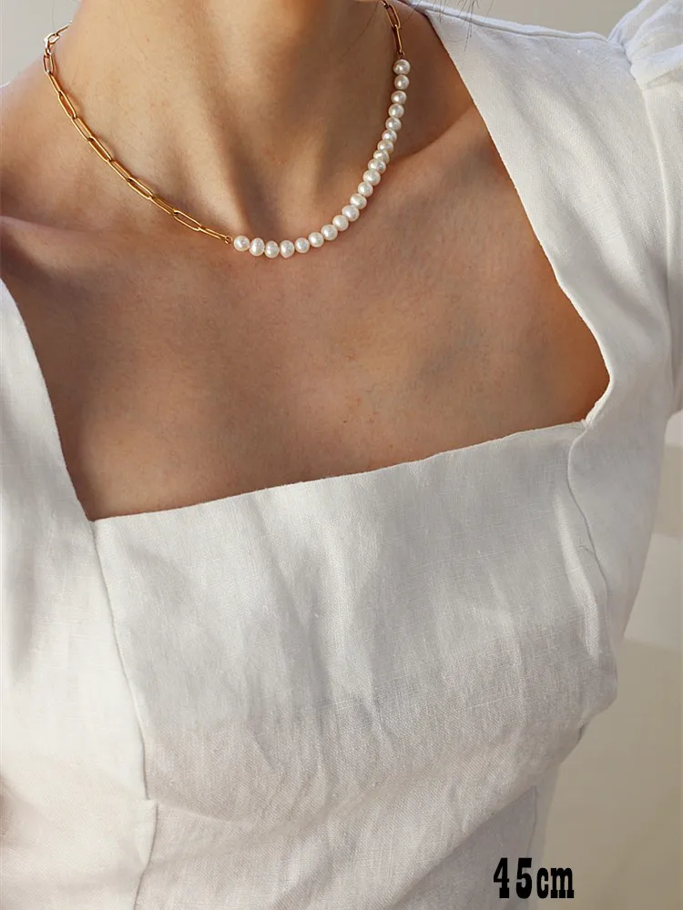 

Kshmir 2020 Freshwater Pearls Semi - Mosaic Chain Necklace Vintage Necklace Girl's Pearl Europe and The United States Natural