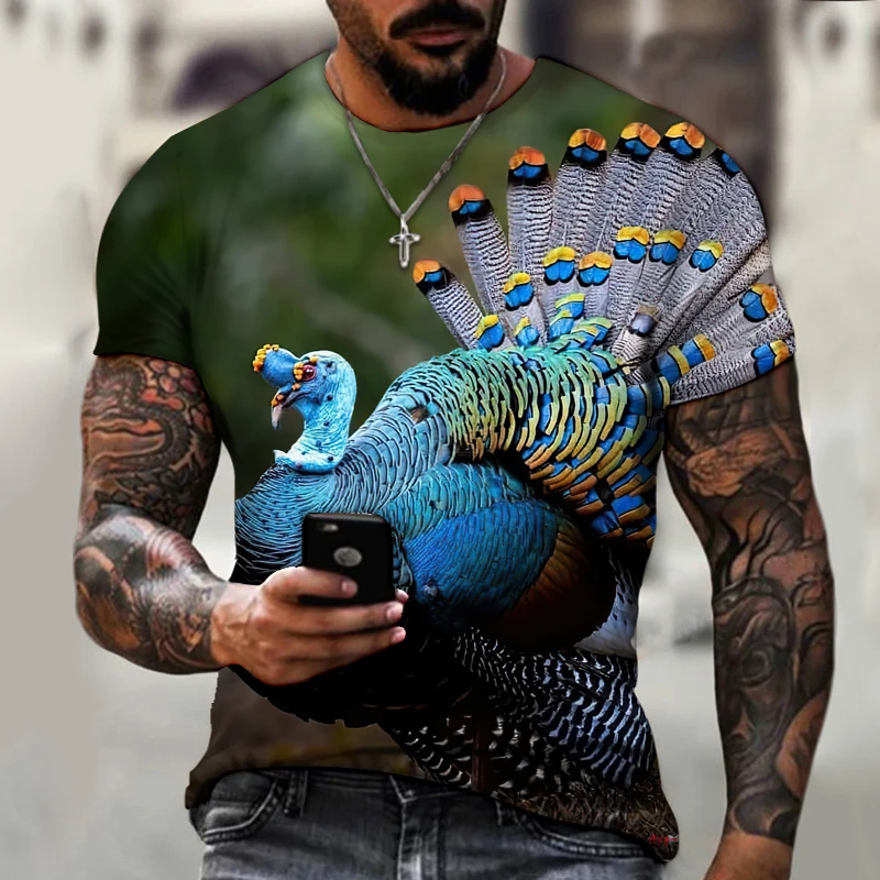 

Turkey Men's 3 Printed Shirt Oversized T-shirt Fashionable And Fun Men's Short Sleeve Top 6xl O Collar Breathable Street
