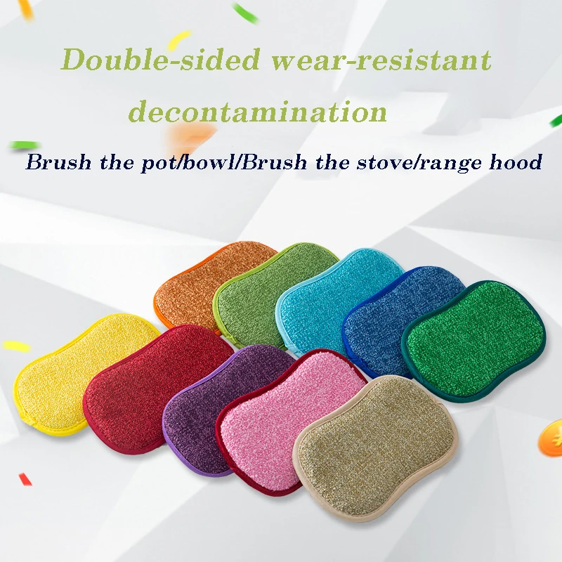 

5PCS Thicken Double-layer Absorbent Microfiber Kitchen Sponge Dish Towels Non-stick Oil Household Cleaning Cloth Wiping Towel