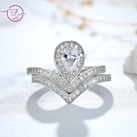 sterling silver 925 ring set shining water drop 57mm zircon finger rings engagement wedding rings gift fine jewelry for women