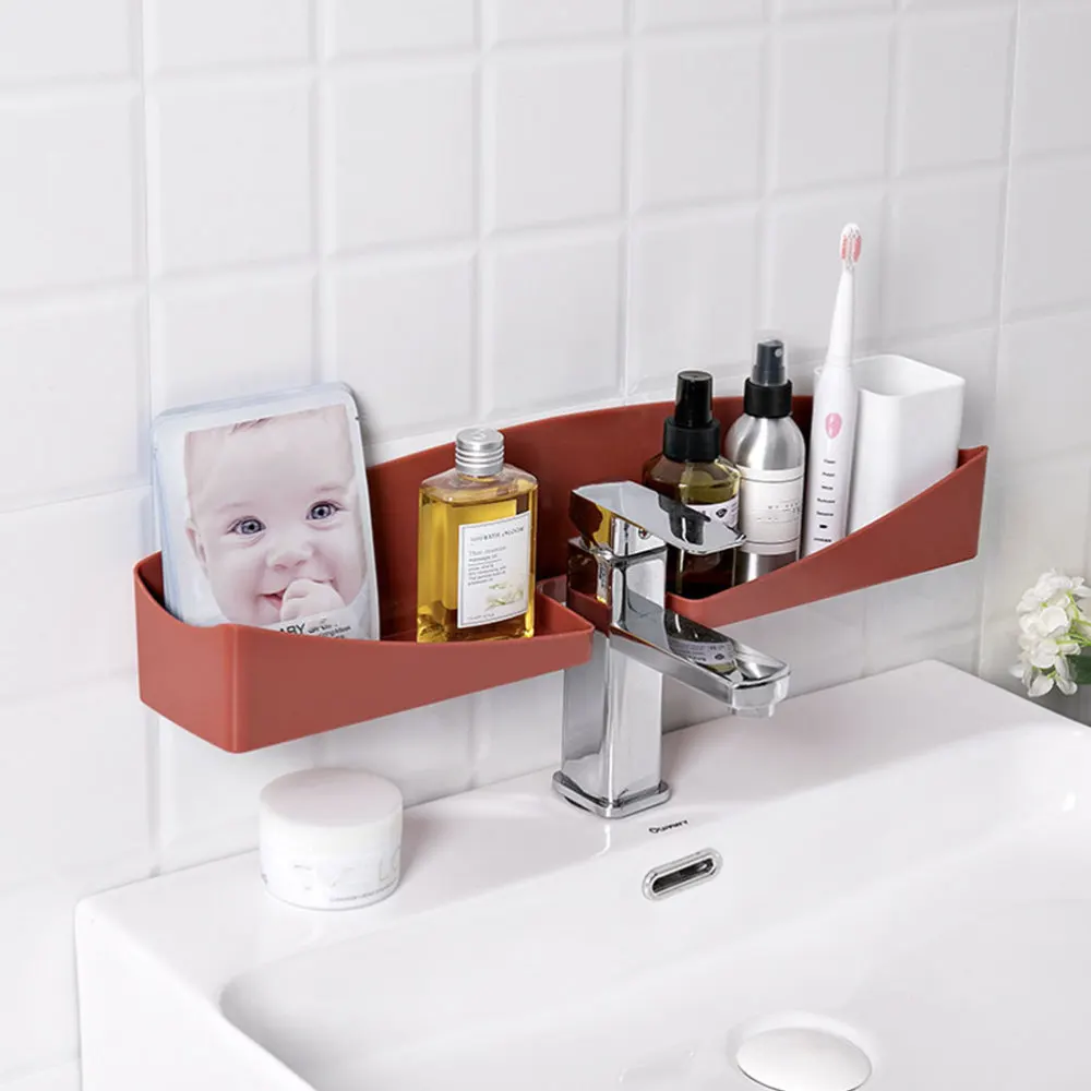 

2pcs Indoor Wall-mounted Storage Rack Punch-free Convenient Storage Rack Storage Shelf