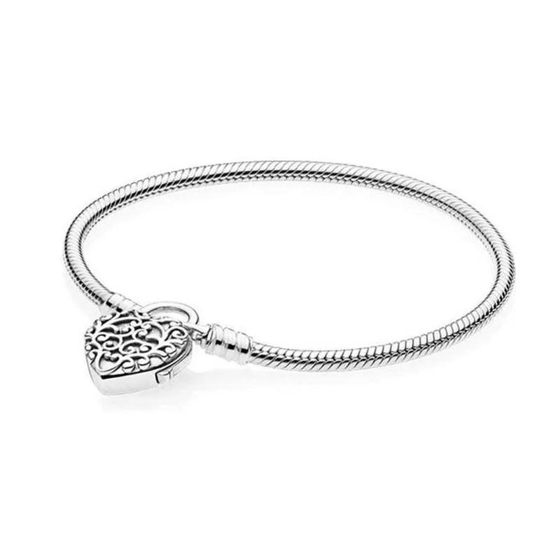 

100% S925 Sterling Silver Love Lock Buckle Original Snake Bone Bracelet Suitable For Women To Wear Diy Jewelry