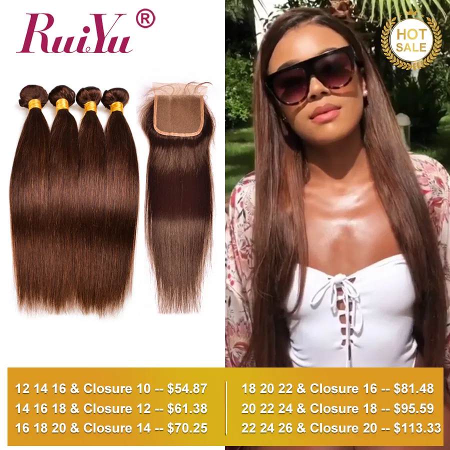 Human Hair Bundles With Closure Straight Hair Bundles With Closure Brazilian Hair Weave Bundles With Closure RUIYU Non-Remy Hair