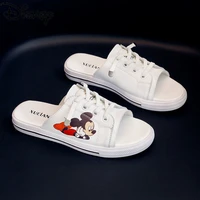 disney summer ladies cute cartoon pattern casual and comfortable flat bottom all match white sandals and slippers