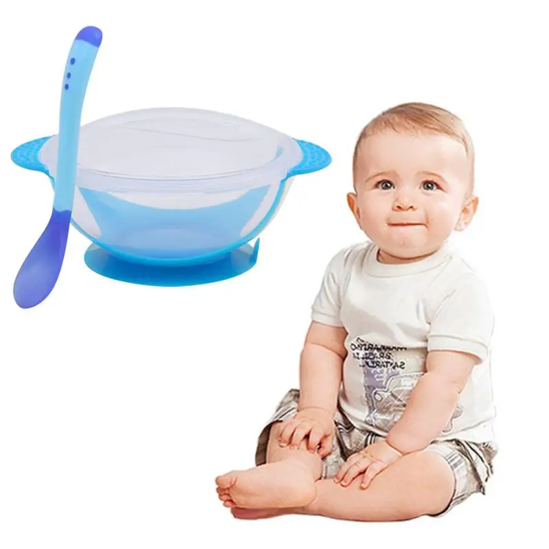 

1 Set Baby Bowl Training Bowl Spoon Tableware Set Dinner Feeding Bowl Learning Dishes With Temperature-sensitive Spoon Children