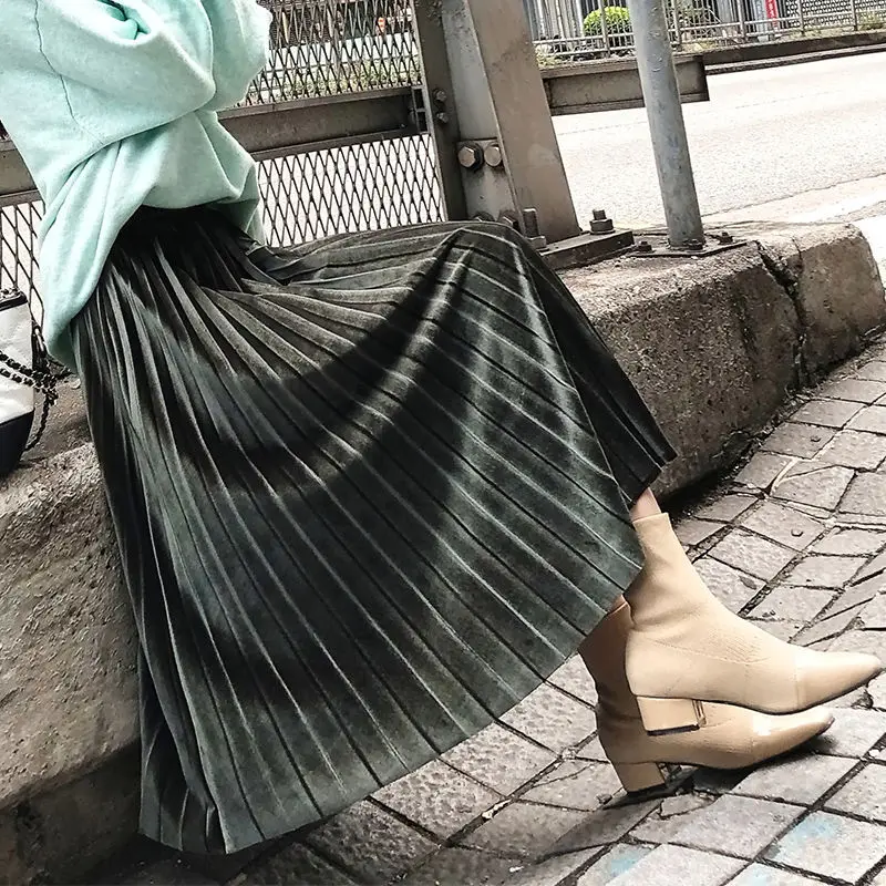 Бархатная плиссированная юбка женская с высокой талией для женщин сезон осень