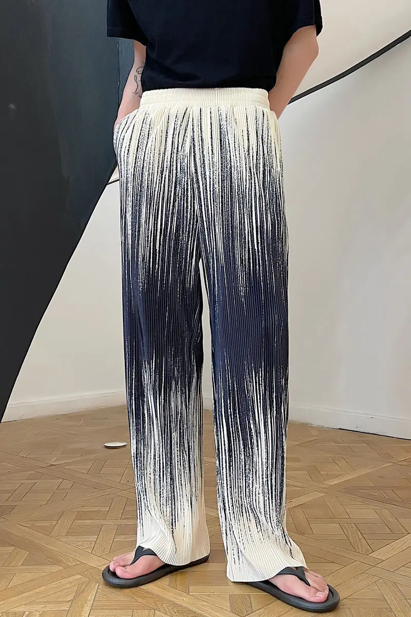 

IEFB Men's Clothing 2021 New Gradient Pattern Causal Pleated Trousers Elastic Waist Men's Casual Pants Korean Style Bottom