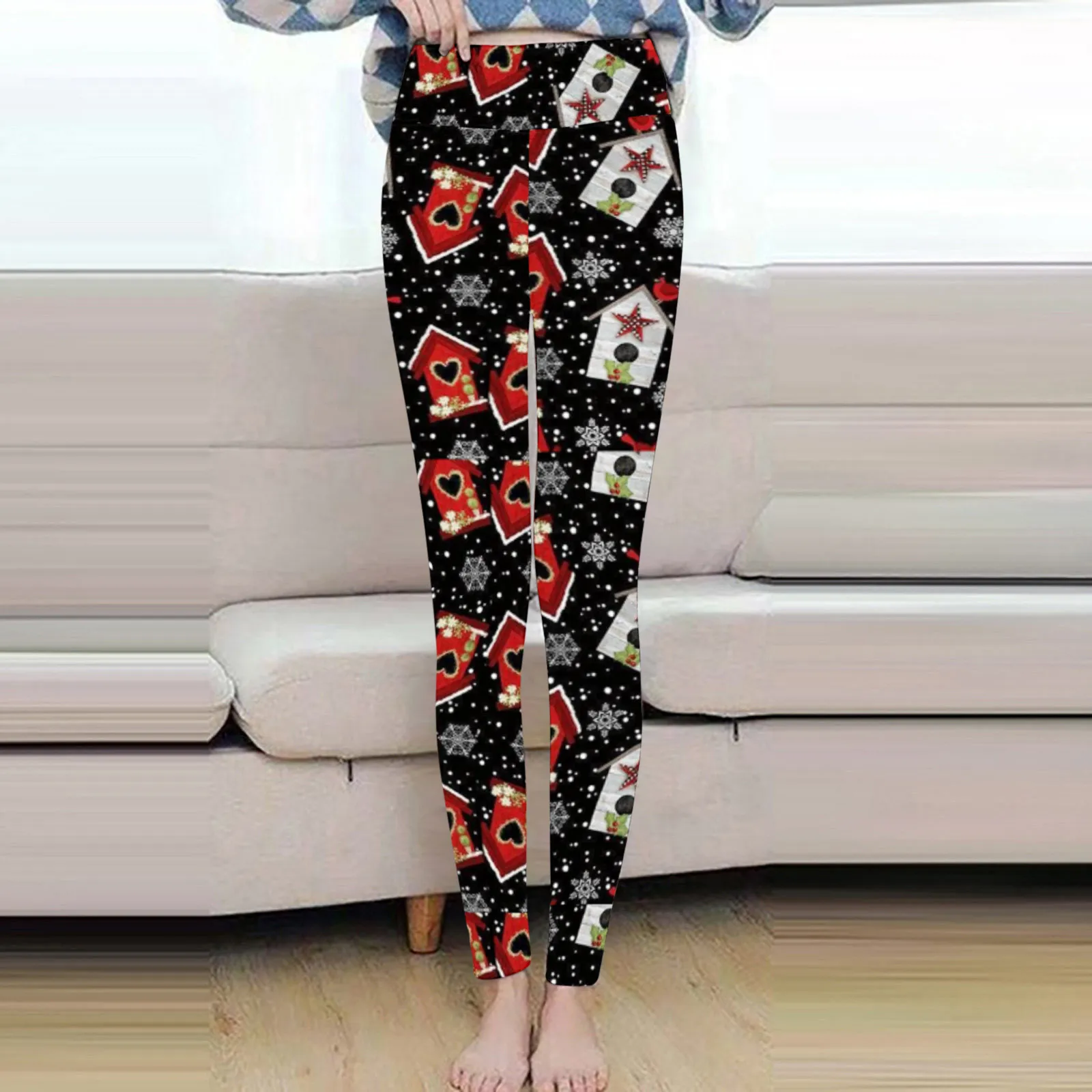 

Women Leggings Casual Christmas Printed Span Ladies High Waist Keep Warm Plus Velvet Stretch Leggings High Waist Warm Leggings
