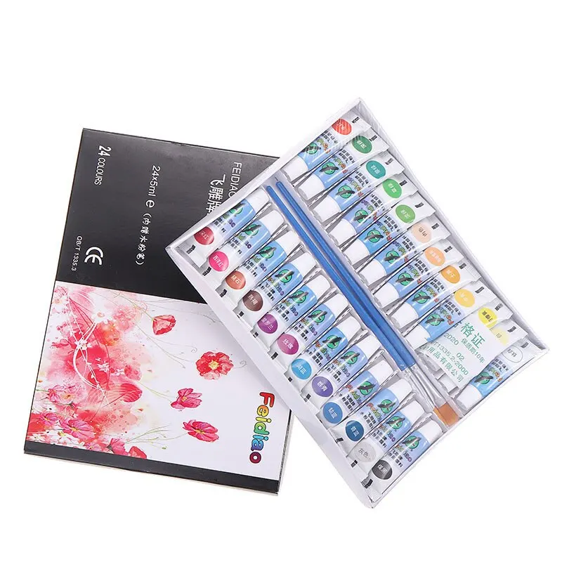 

24 Цвета Краски трубка Рисование гуашью акриловые Краски s пигмент набор с 2 кисти для художника студента Краски ing школьные товары для рукоде...