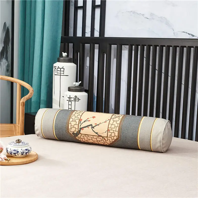 Традиционная вышивка из плотного хлопка и льна цилиндрическая длинная подушка