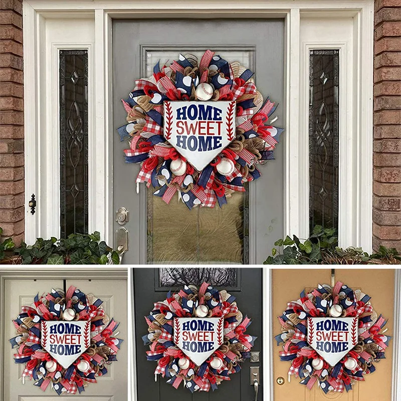 

Simulation Wreath Artificial Garland for Front Door Hanging Pendants Handmade Baseball Wreath for Hanging Ornaments