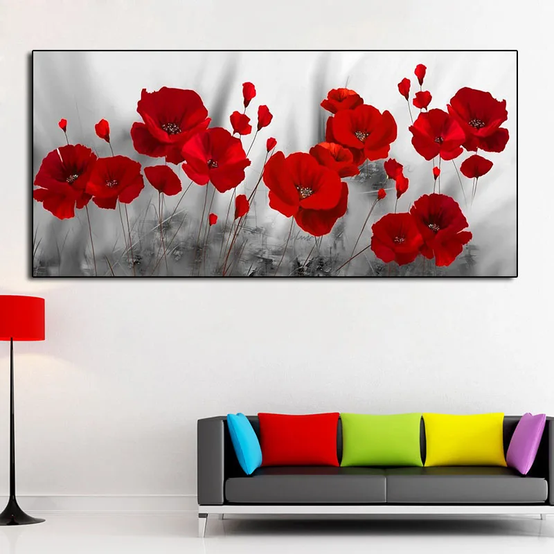 Плакат и принты с изображением красных Маков современные растения Картина на
