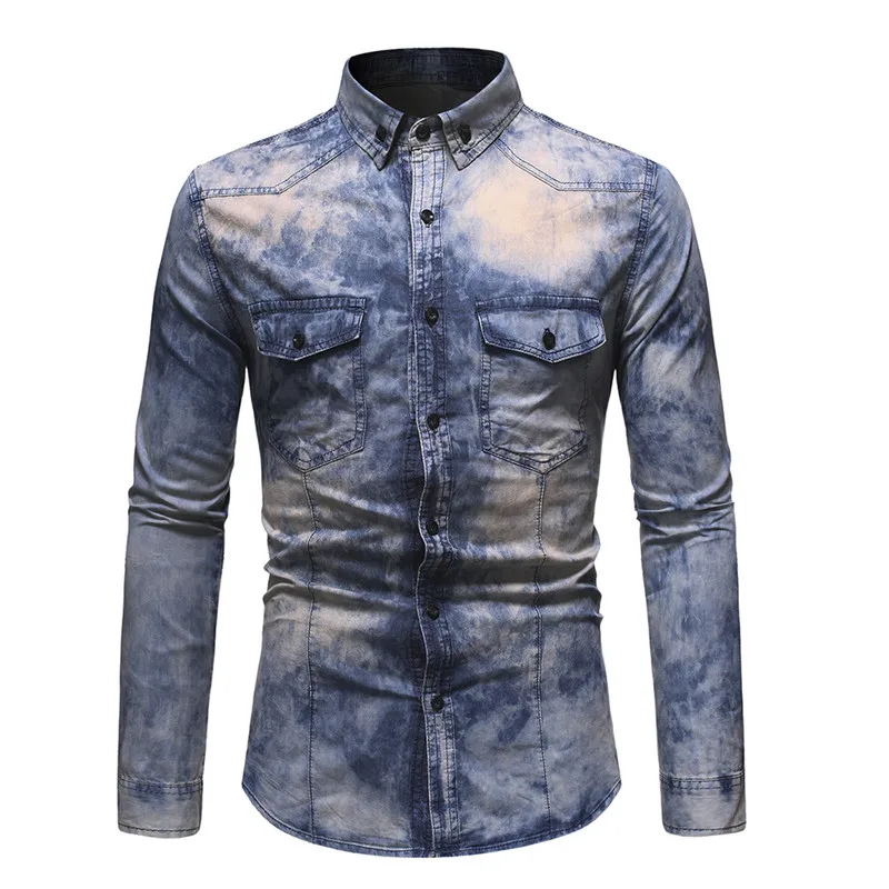 

Dropshipping 2021 Spring Jeans Shirts Men Slim Fit Water Wash Long Sleeve Men's Shirt Streetwear Sports Denim Shirt Men