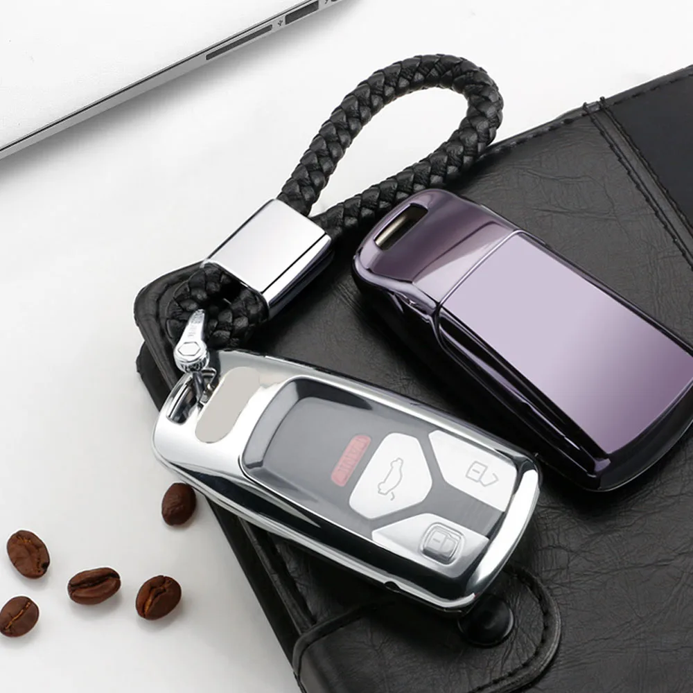

2021 Car Key Cover Case For AUDI A4 B9 Q5 Q7 TT TTS 8S 2016 2017 Car Accessories Car Key Case Keychain Keyring Remote Key