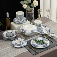 LingAo  Jingdezhen ceramic  Blue and white mountain water bowl, plate set customized wholesale