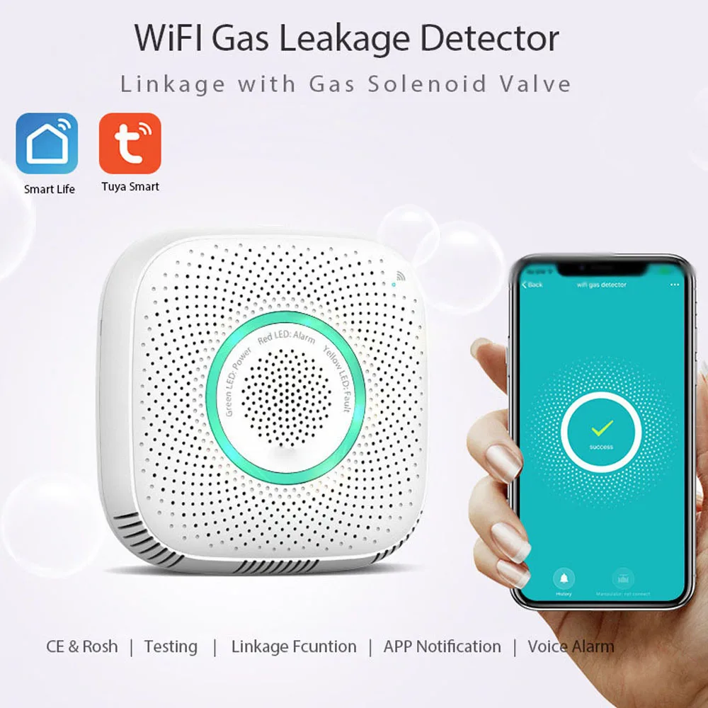 

Tuya WiFi Home Gases Detector Voice Prompt Function Gases Leakage Alarm Mobilephone APP Remote Monitor Linkage Detector